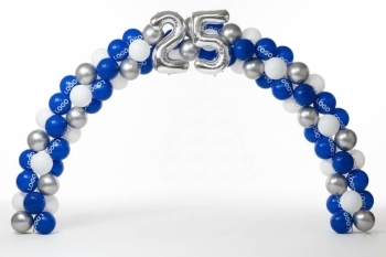 [10x12FT] Indoor Spiral Arch with Custom INK Printed Logo and Anniversary Numbers
