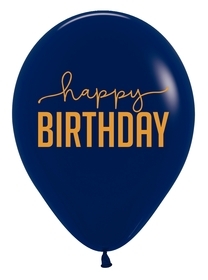 11 inch Navy Happy Birthday Print Gold Latex Balloon