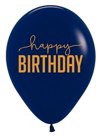 11 inch Navy Happy Birthday Print Gold Latex Balloon