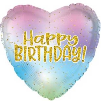17" Iridescent Rainbow Gold Heart Birthday