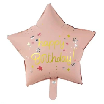18" Foil Happy Birthday Pastel Pink Star balloon