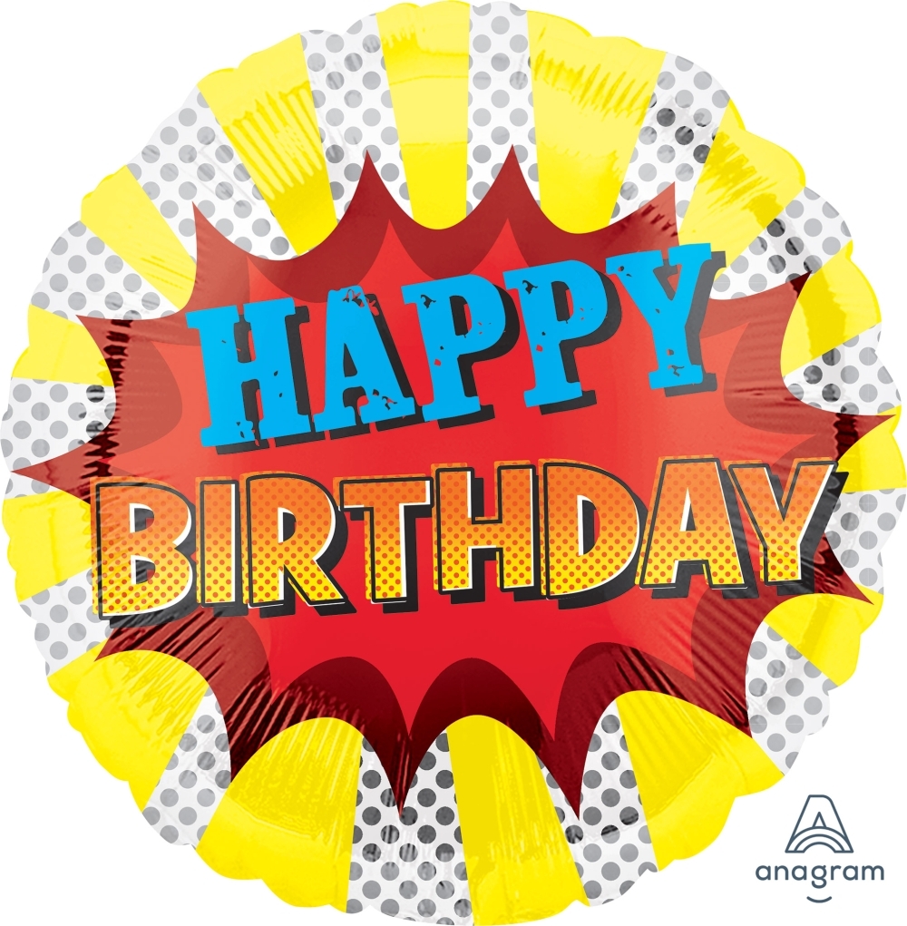 18" Foil HBD Super Hero Birthday balloon