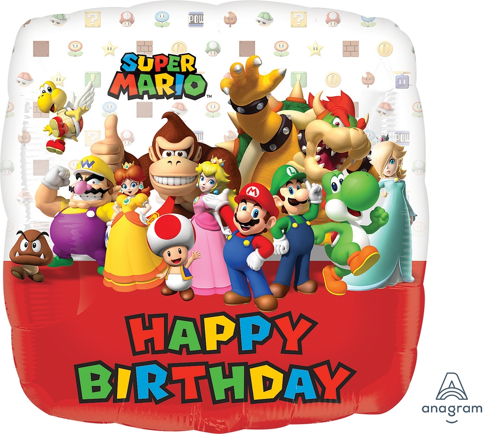 18" Mario Bros Happy Birthday balloon