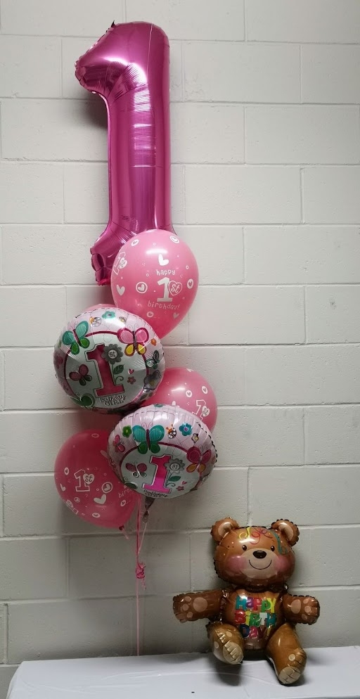 1st Birthday Butterfly Beauty Bouquet With Air Filled Bear