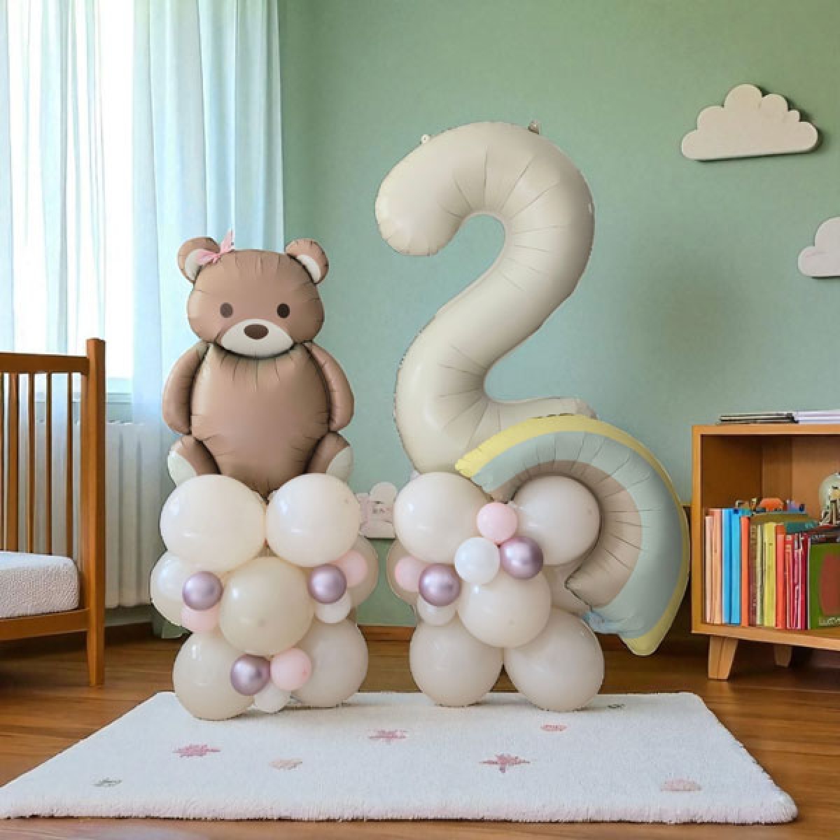 3.5ft Pink Bear-y Cute Rainbow + 1 Number Balloon Centerpiece Standups 