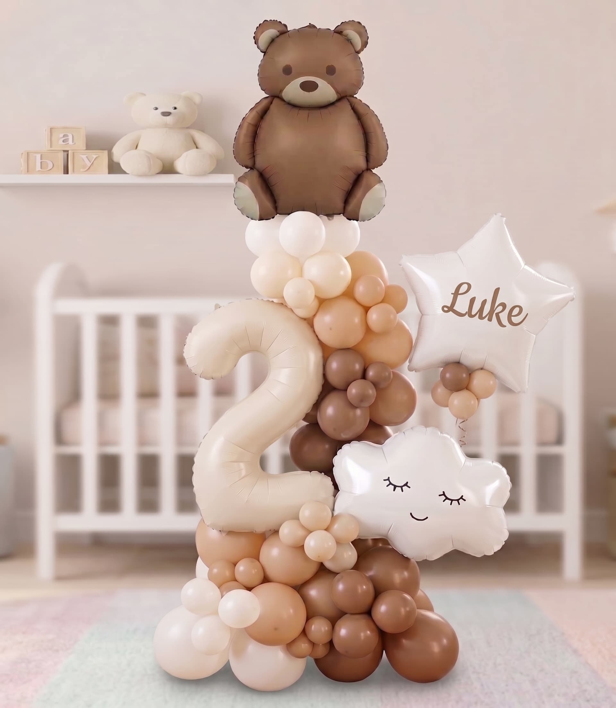 6FT Bear Blue Custom Name Pick Number Birthday Column Tower INDOOR