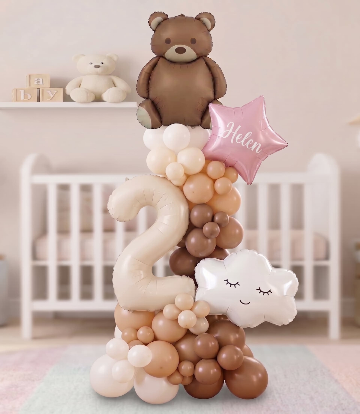 6FT Bear Pink Custom Name Pick Number Birthday Column Tower INDOOR