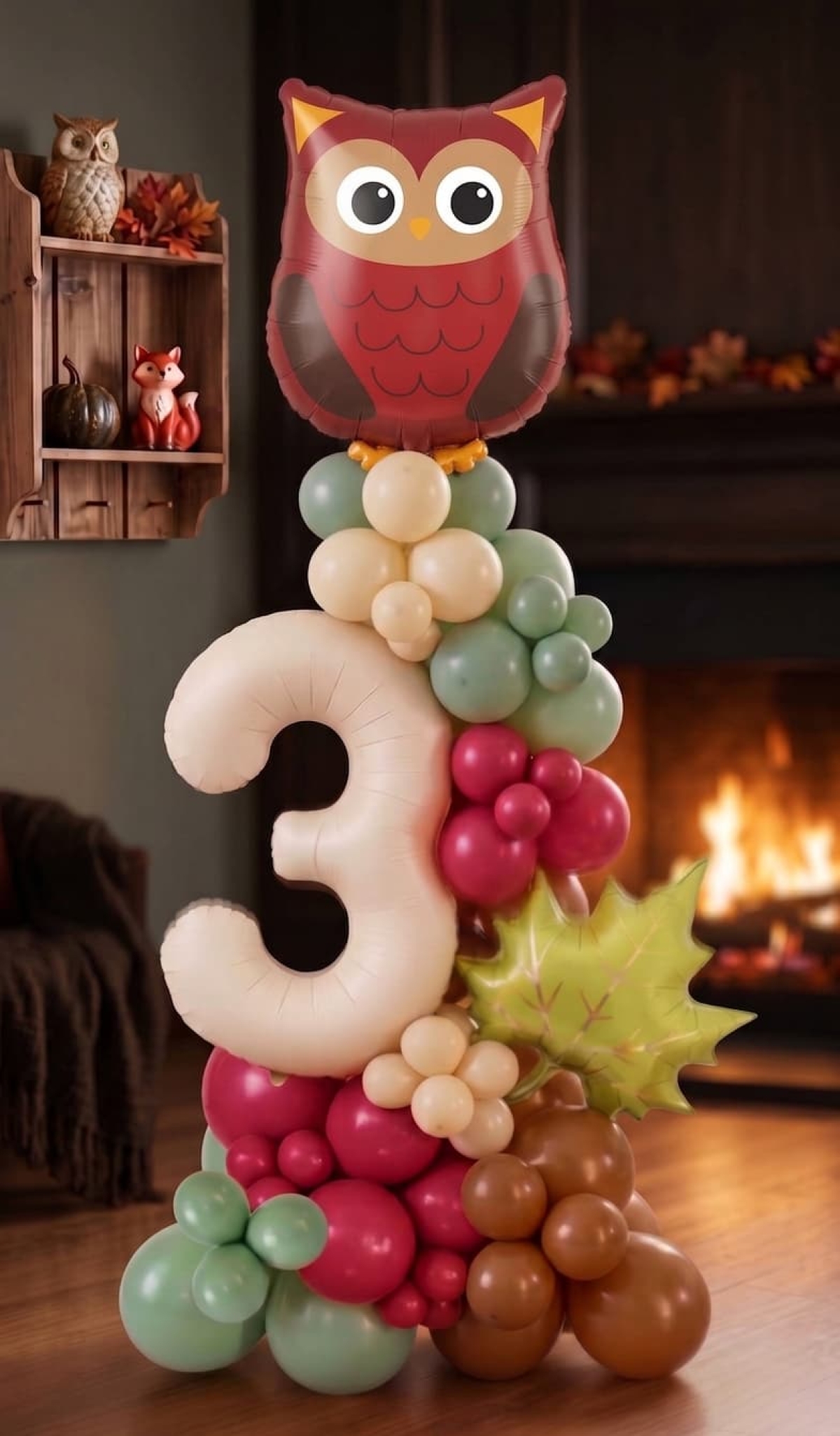 6FT Woodland Critters Owl Fall Birthday Column Tower INDOOR