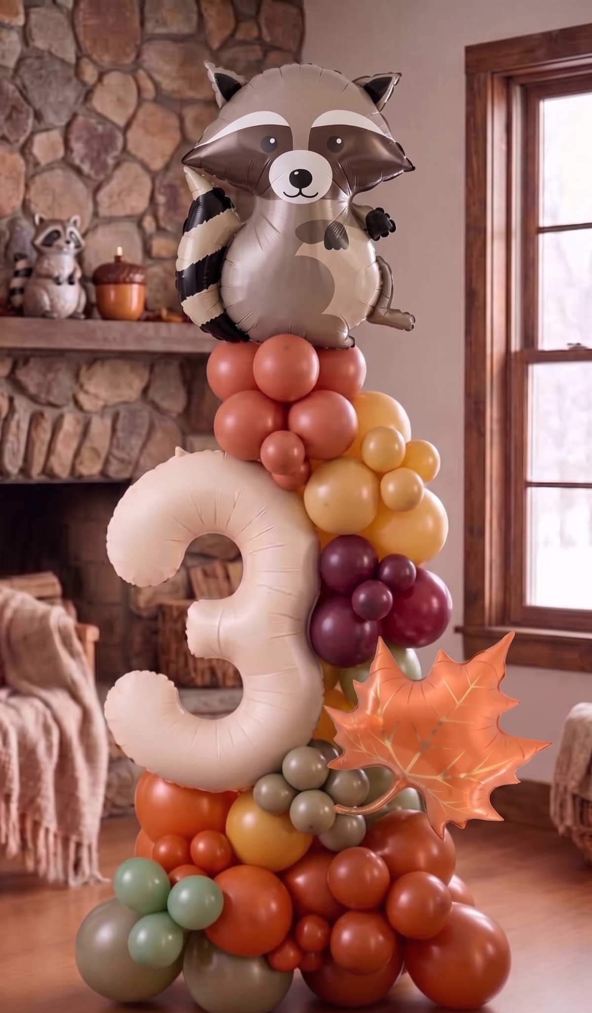 6FT Woodland Critters Raccoon Fall Birthday Column Tower INDOOR