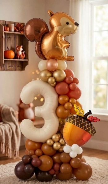 6FT Woodland Critters Squirrel Fall Birthday Column Tower INDOOR