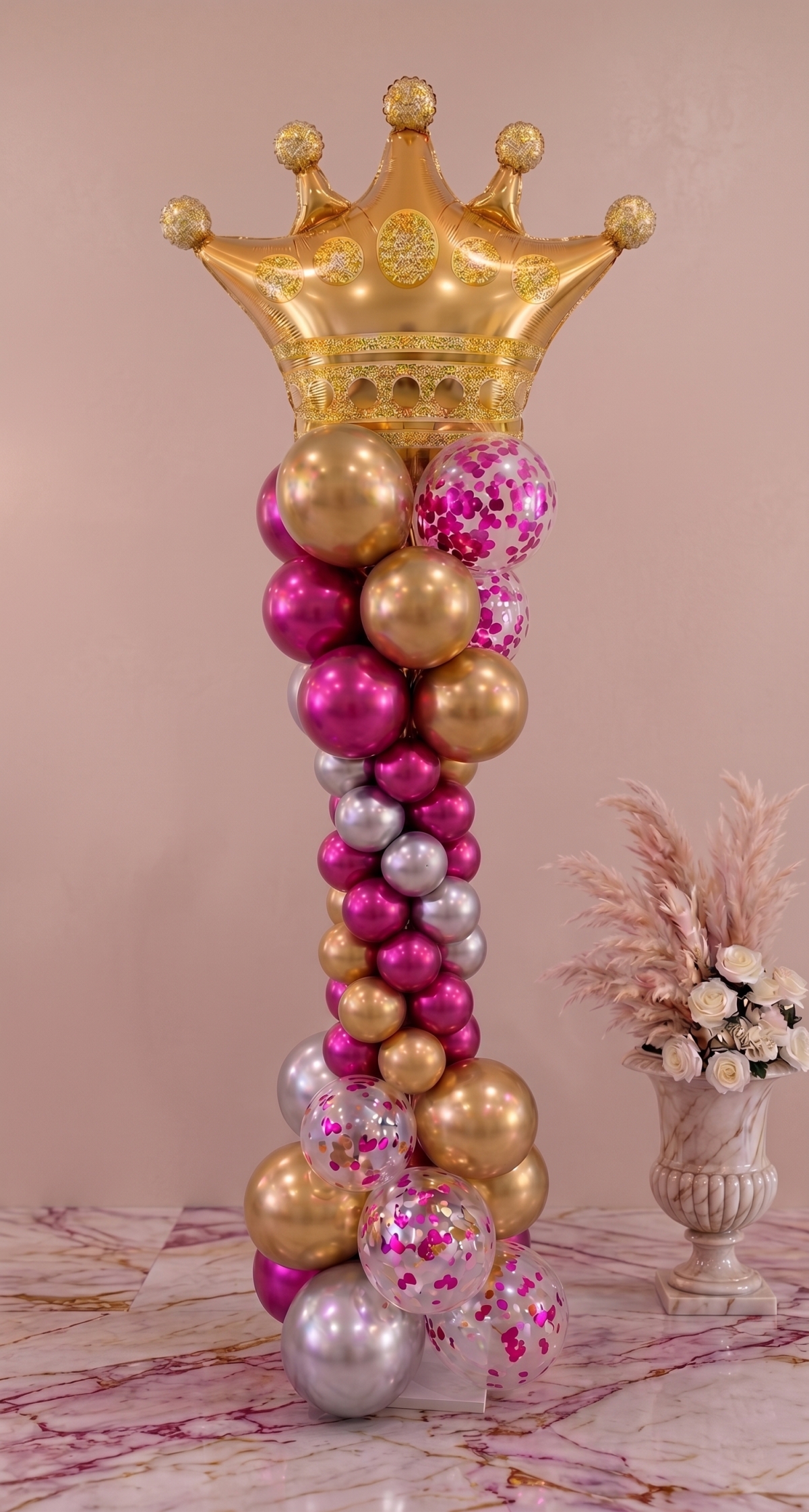 [7ft] Chrome Fuchsia Princess Balloon Tower INDOOR