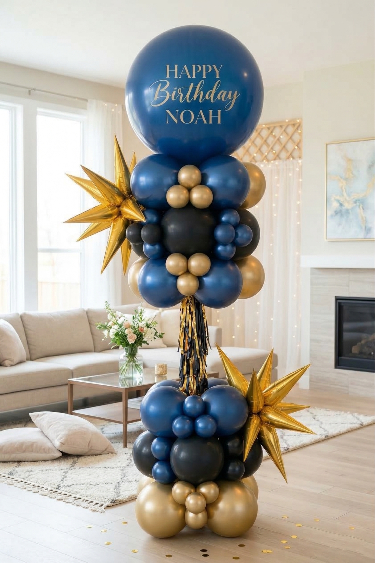 7ft Custom Message Gold Starburst Balloon Tower 