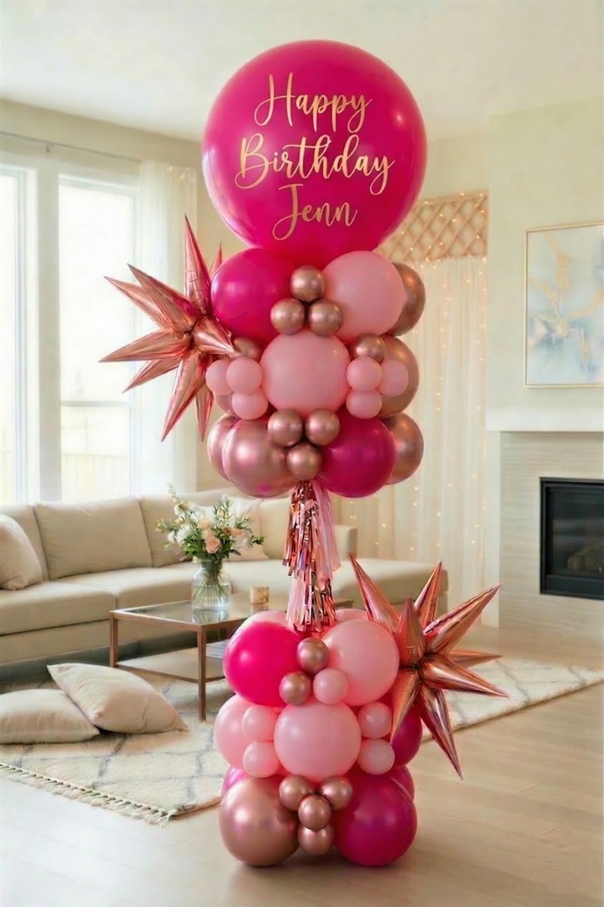 7ft Custom Message Starburst Balloon Tower 