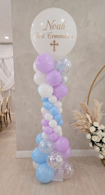 7ft First Communion Custom Message Balloon Tower INDOOR