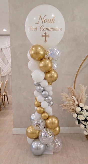 7ft Religious Custom Message Chrome Balloon Tower INDOOR