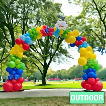[8x8FT] OUTDOOR Double Full Glossy Balloon Garland Arch with Single Custom Print and Base