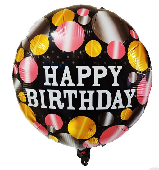 Black Happy Birthday Gold and Rose Gold Accents Balloon