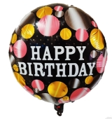 Black Happy Birthday Gold and Rose Gold Accents Balloon