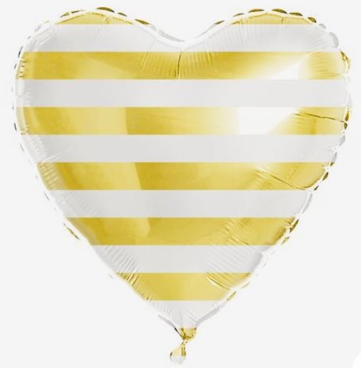 Gold and White Striped Heart Balloon