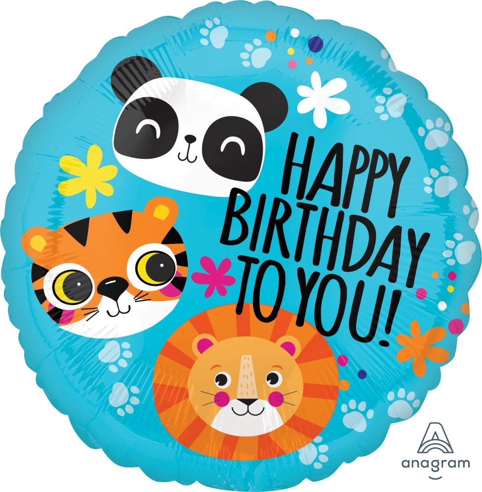 Sweet Lion Tiger and Panda Happy Birthday Balloon