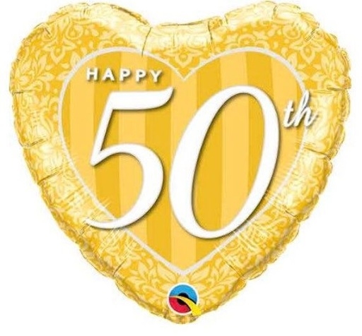 Happy 50th Damask Gold Heart Balloon