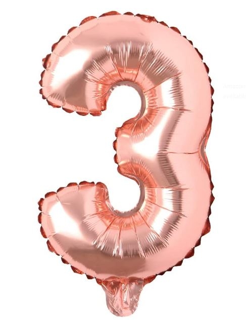 Block Number Rose Gold Balloon - Number Three
