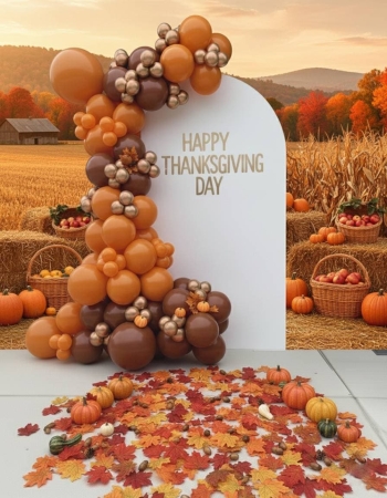[3 DAY RENTAL] 6.6 ft Backdrop with Custom Message and Fall Balloon Garland (Indoor)