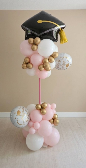 [6FT] Graduation Cap Pink Balloon Column INDOOR