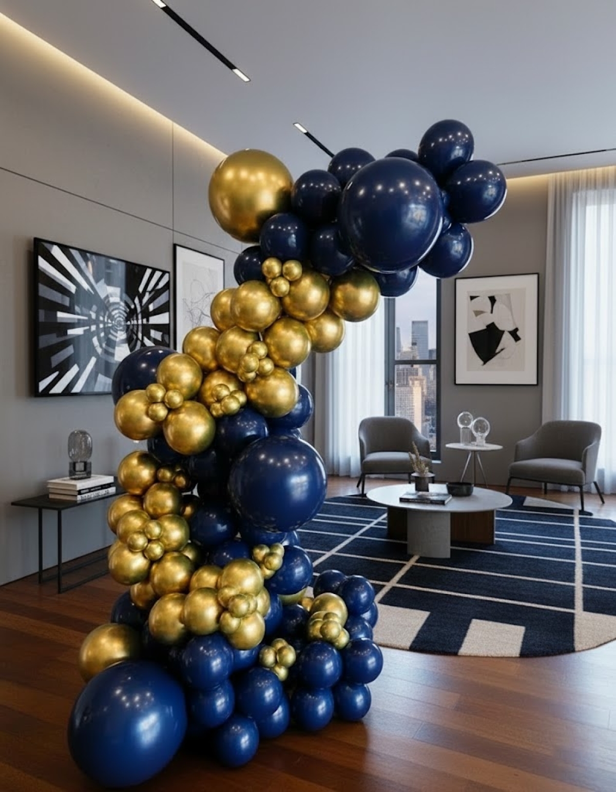 [8x4FT] Organic Gold & Navy Glam Garland Half Arch