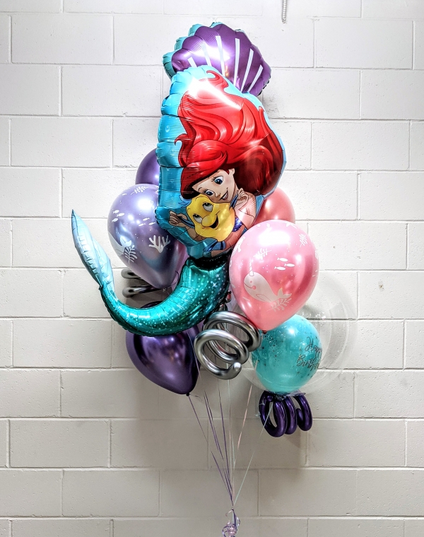 Ariel Little Mermaid Chrome Birthday Balloon Bouquet