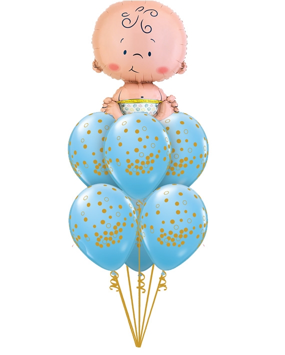 Baby Boy with Pastel Blue & Gold Confetti Bouquet