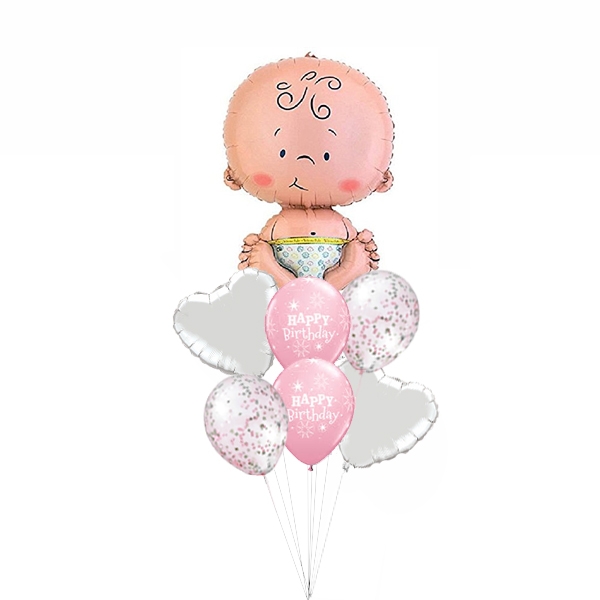 Baby Girl Bouquet with Hearts and Confetti