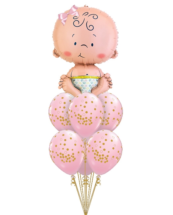 Baby Girl with Pastel Pink & Confetti Bouquet