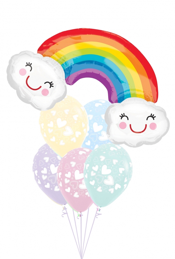 Balloon Rainbow Bouquet with pastel hearts