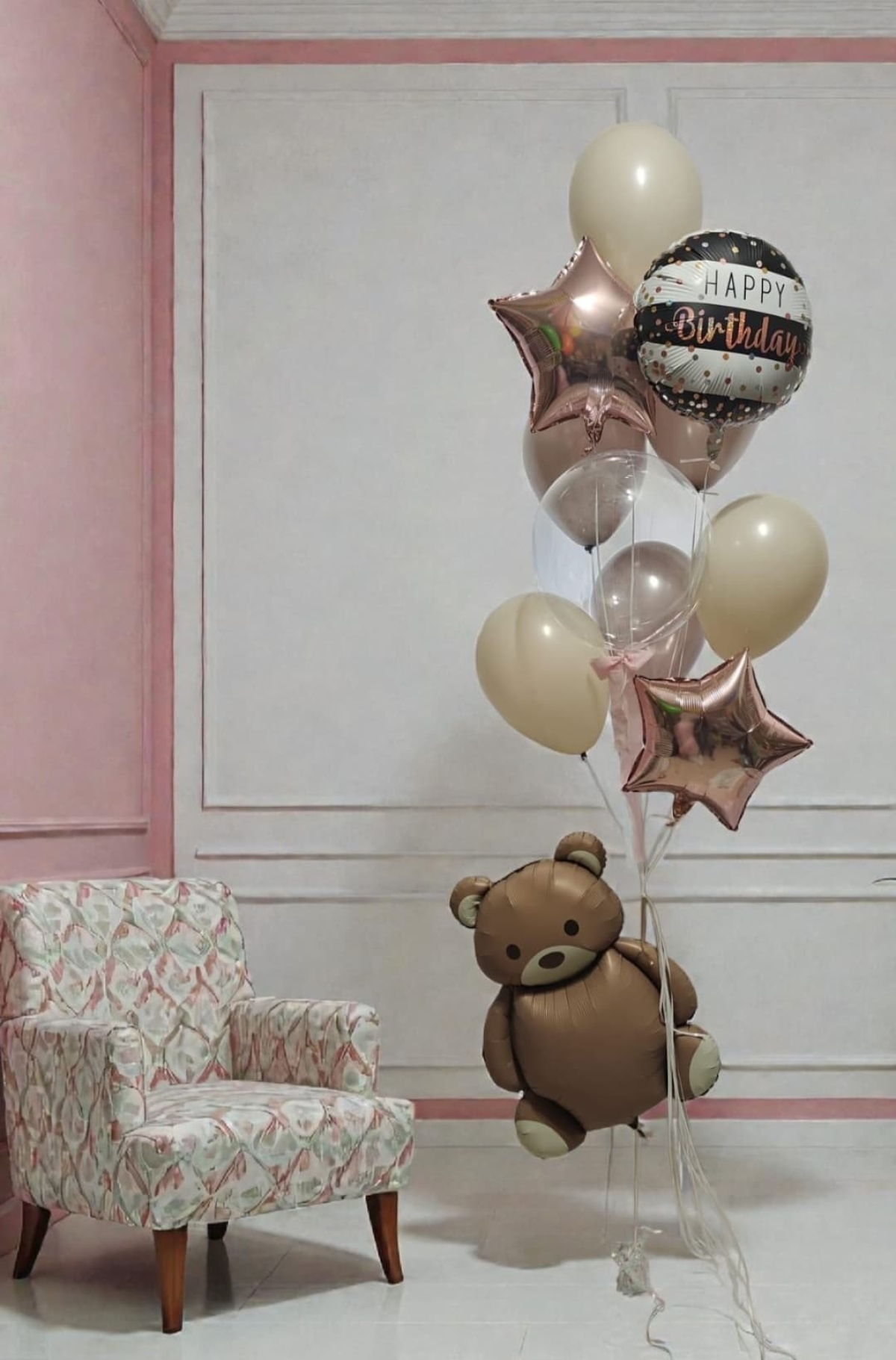 Bear and Blush Birthday Balloon Bouquet