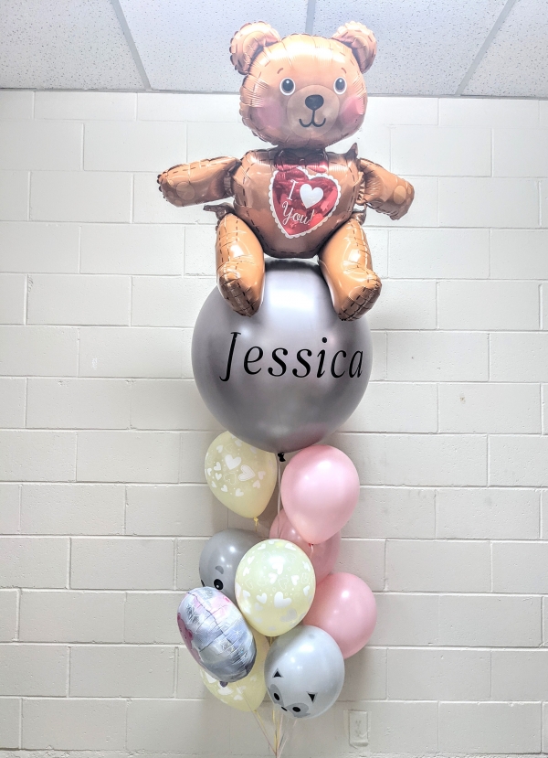 Beary Cute I Love You Custom Print Balloon Bouquet Pink