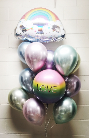 Beautiful Triple Love Opalescent Rainbow Holographic Balloon Bouquet