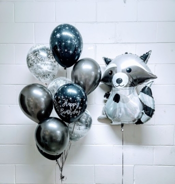 Birthday Black Fantasy Balloon Bouquet With Raccoon