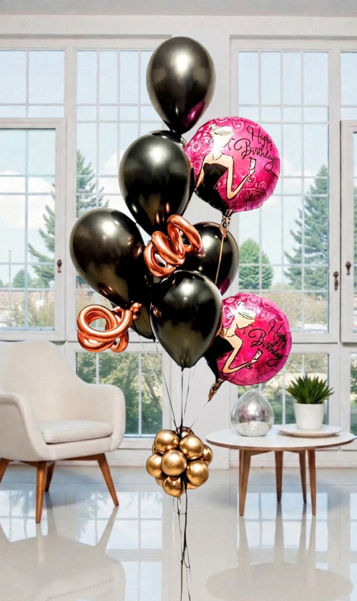 Black Pink Champagne Chic Cheers Balloon Bouquet