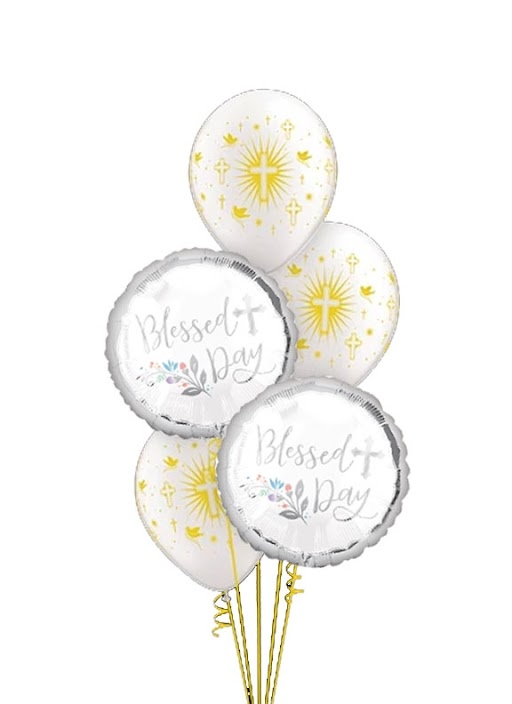 Blessed Day Cross and Doves Wraps Balloon Bouquet