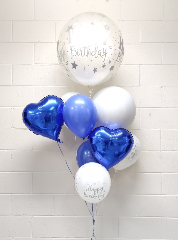 Blue and White Birthday Love Balloon Bouquet