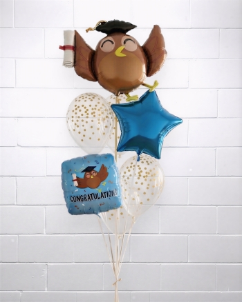 Blue Graduation Owl Congratulations Balloon Bouquet
