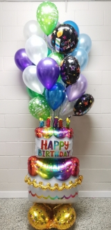 Blue Green And Purple Birthay Balloon Bouquet Set