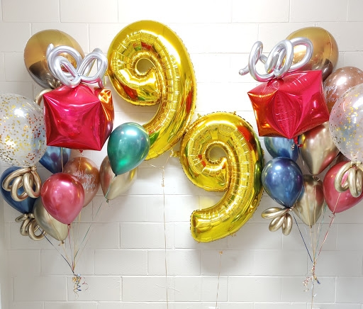 Blue, Green, Red, Gold Enormous Shiny Balloon Set