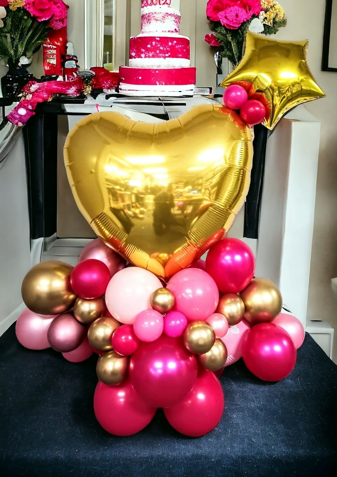 Gold/pink heart w/star stand up 