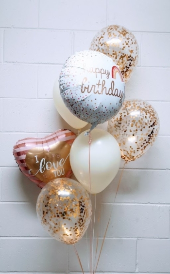 Blush & Gold Happy Birthday I Love You Balloon Bouquet