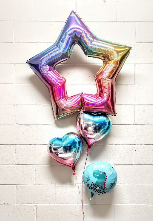 Bold Brightness Burgundy Bouquet Hearts, Stars & Dino