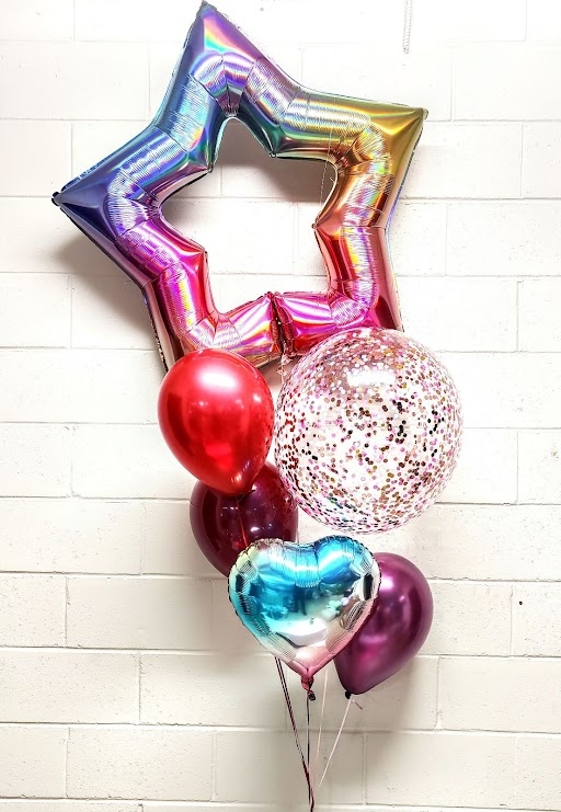 Bold Brightness Burgundy Bouquet With Confetti and Hearts