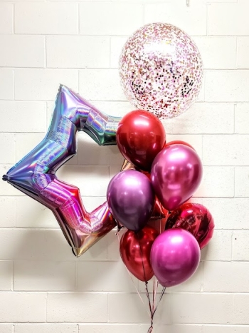 Bold Brightness Burgundy Bouquet With Confetti and Hearts Supreme