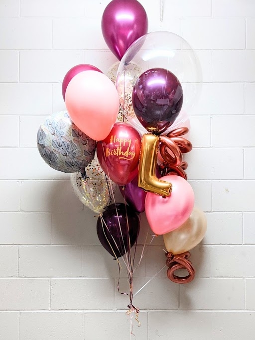 Burgundy Letter Chic Birthday Balloon Bouquet